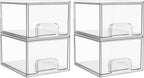 1 2 4 Pack Clear Stackable Storage Drawers, 11.2cm, 4.4in  Tall Acrylic Bathroom Makeup Organizer,Plastic Storage Bins For Vanity, Undersink, Kitchen Cabinets, Pantry, Home Organization