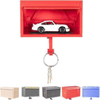 Space-saving wall wooden key holder, home key rack, garage-shaped clothes hook with opening door for hallway