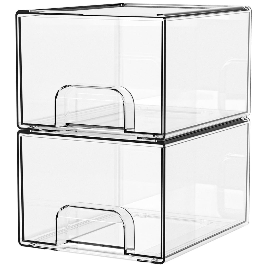 1 2 4 Pack Clear Stackable Storage Drawers, 11.2cm, 4.4in  Tall Acrylic Bathroom Makeup Organizer,Plastic Storage Bins For Vanity, Undersink, Kitchen Cabinets, Pantry, Home Organization