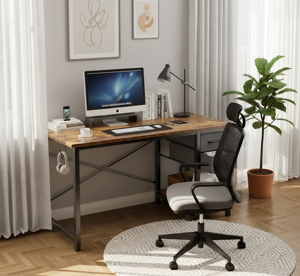 40/47 Inch Computer Desk with Fabric Storage Drawers, Modern Home Office Table