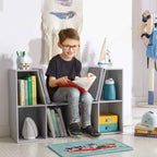 HOMCOM 6-Cubby Kids Bookcase with Reading Nook and Cushion, Gray