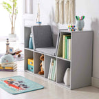 HOMCOM 6-Cubby Kids Bookcase with Reading Nook and Cushion, Gray