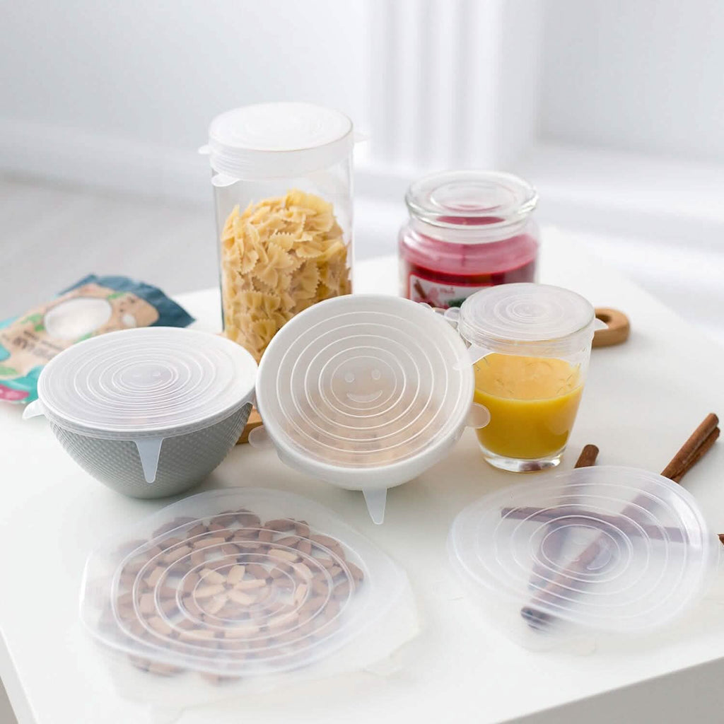 6-Pack: Reusable Silicone Stretch Container Lids Covers for Food Storage - Fit Most Containers