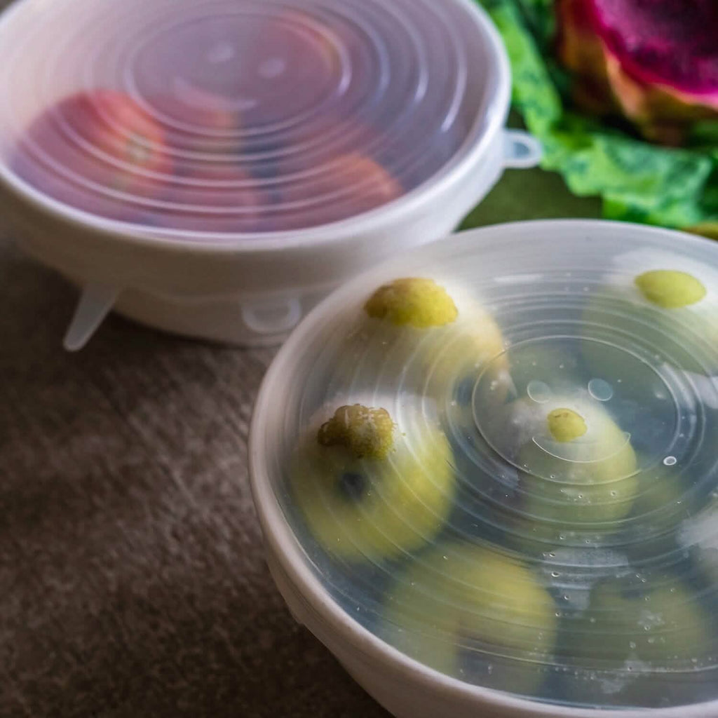 6-Pack: Reusable Silicone Stretch Container Lids Covers for Food Storage - Fit Most Containers