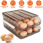 Egg Container Holder for Refrigerator Double Layer Egg Storage Box with Lid Automatic Rolling Egg Box Organizer Bin Tray Rack 36 Eggs