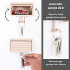 Space-saving wall wooden key holder, home key rack, garage-shaped clothes hook with opening door for hallway