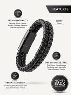 Double Black Braided Leather Bracelet