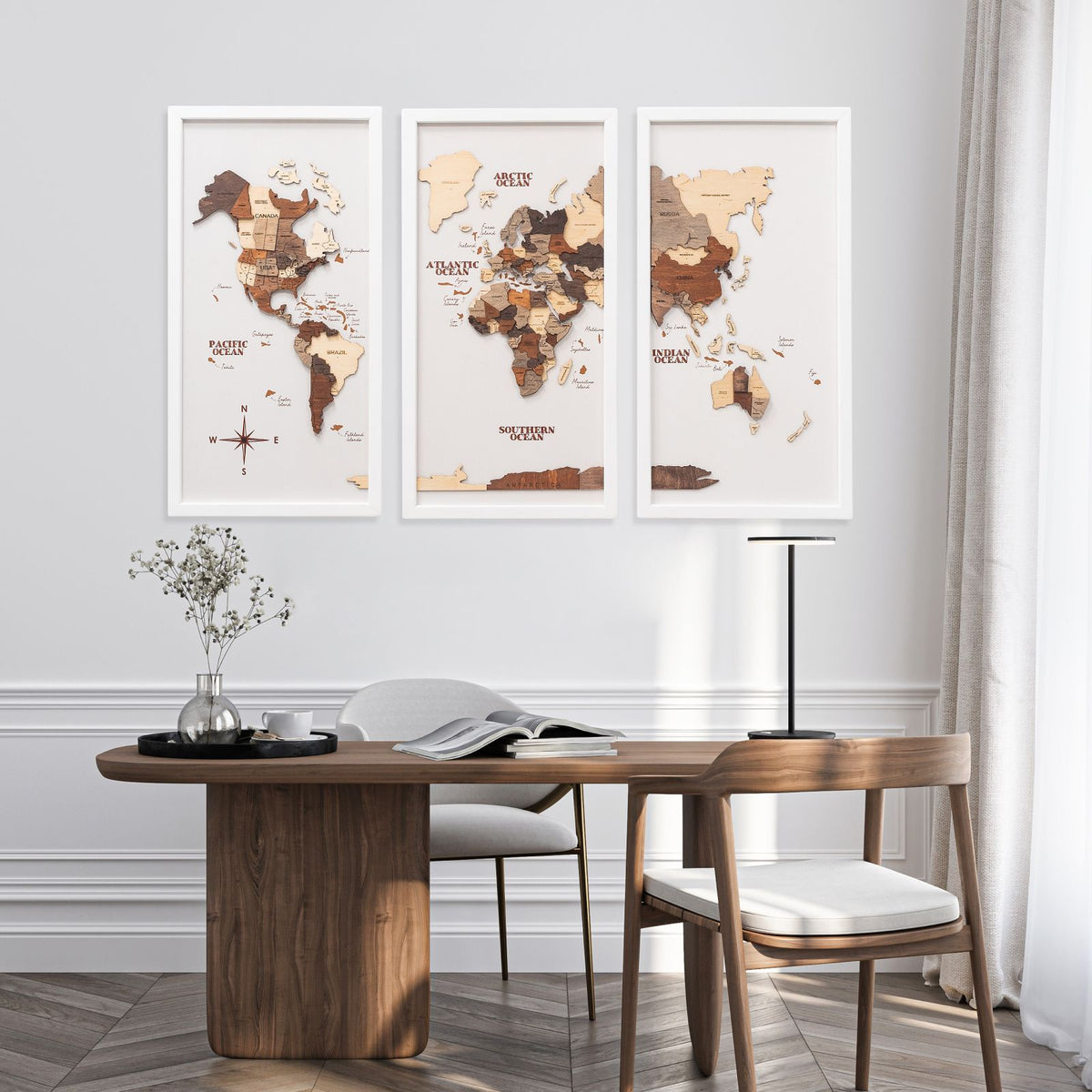 3D Wooden Triptych World Map Multicolor (B2B)