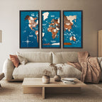 3D Wooden Triptych World Map Multicolor (B2B)
