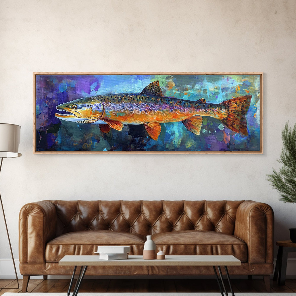 Colorful Trout Fishing Art, Rustic Cabin Decor, Wildlife Wall Art, Fish Painting, Outdoor Enthusiast Gift, Lodge Wall Decor
