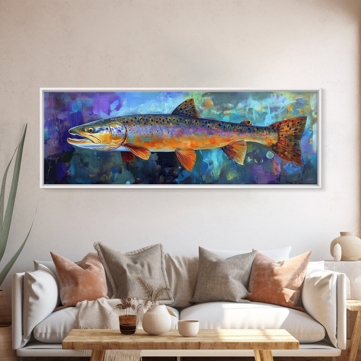 Colorful Trout Fishing Art, Rustic Cabin Decor, Wildlife Wall Art, Fish Painting, Outdoor Enthusiast Gift, Lodge Wall Decor