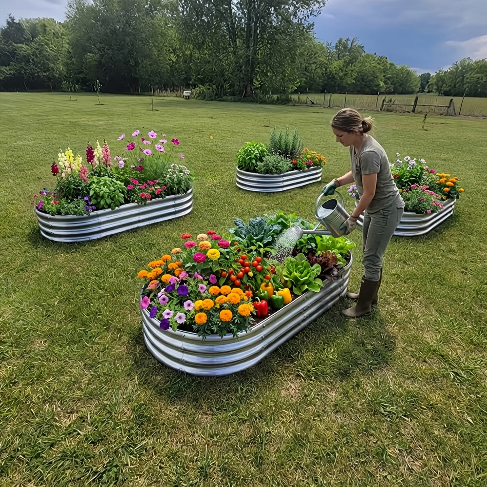 4x2x1FT Galvanized Raised Garden Bed Kit Oval Metal Planter Box