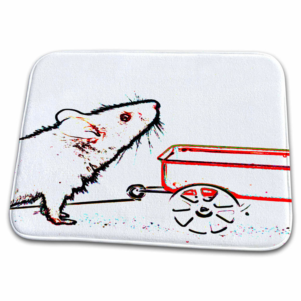 Dish Drying Mat - mouse lifting up outline with wagon Animals Mouse