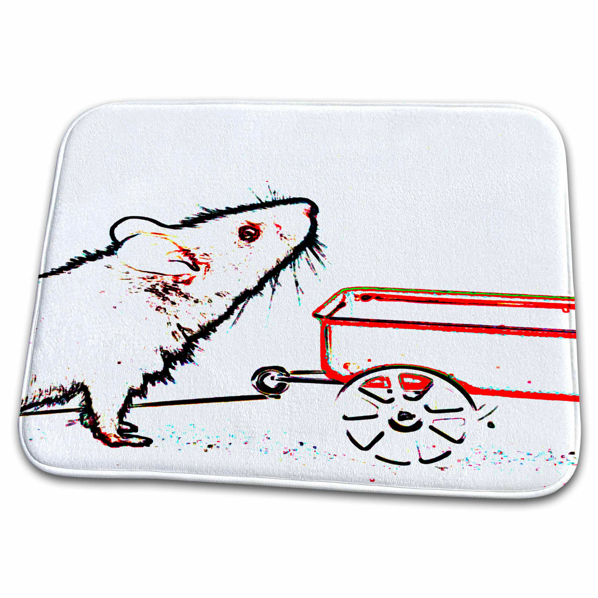 Dish Drying Mat - mouse lifting up outline with wagon Animals Mouse