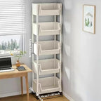 5-tier Storage Rack Storage Cart Bookshelf - Mobile Storage Rack with Wheels for Living Room Bedroom Dormitory Book Storage Rack