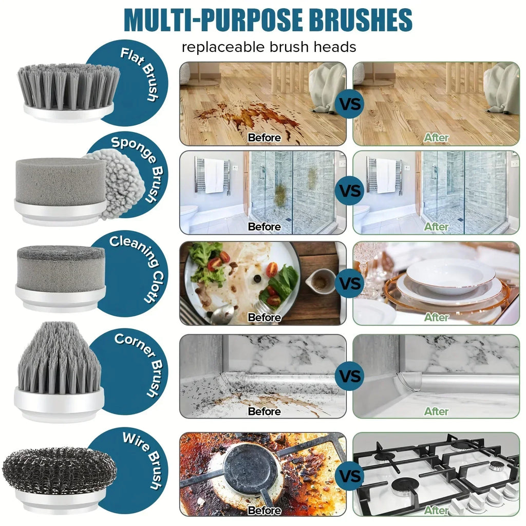 🧽 Rechargeable Electric Cleaning Brush – Cordless Spin Scrubber with Replaceable Brush Heads for Bathroom, Kitchen, and Multi-Surface Cleaning