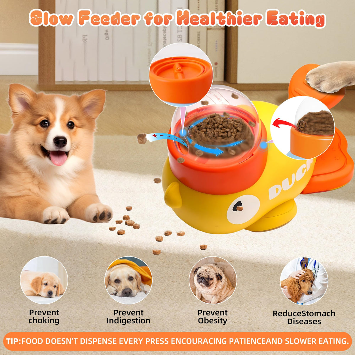 Duck Shape Dog Treat Dispenser - Interactive Dog Toys For Mental Stimulation, Slow Feeder Puzzle Toy For Small Medium Dogs & Cats, IQ Training Food Dispenser To Reduce Bloating & Boredom
