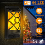 Flame Solar Lights Outdoor 96 LEDs Waterproof Flickering Flame Wall Mount Lamp Auto On Off Sensor Decorative Landscape Night Lamp For Deck Patio Yard