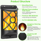 Flame Solar Lights Outdoor 96 LEDs Waterproof Flickering Flame Wall Mount Lamp Auto On Off Sensor Decorative Landscape Night Lamp For Deck Patio Yard