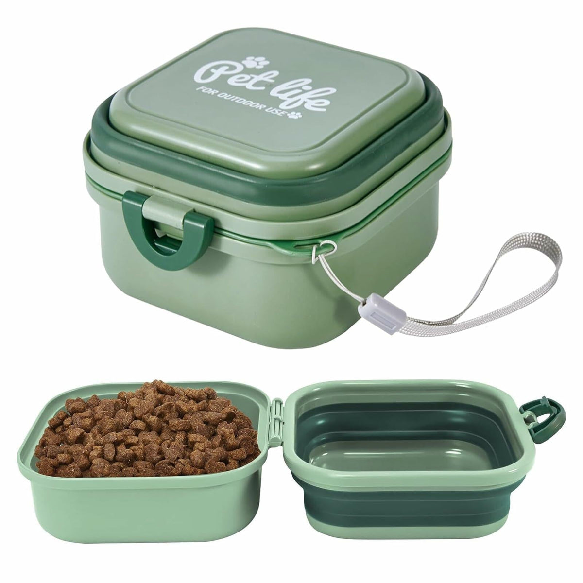 Collapsible Dog Bowl w/ Lid Travel Food Water Bowl 2-in-1 Portable 60oz