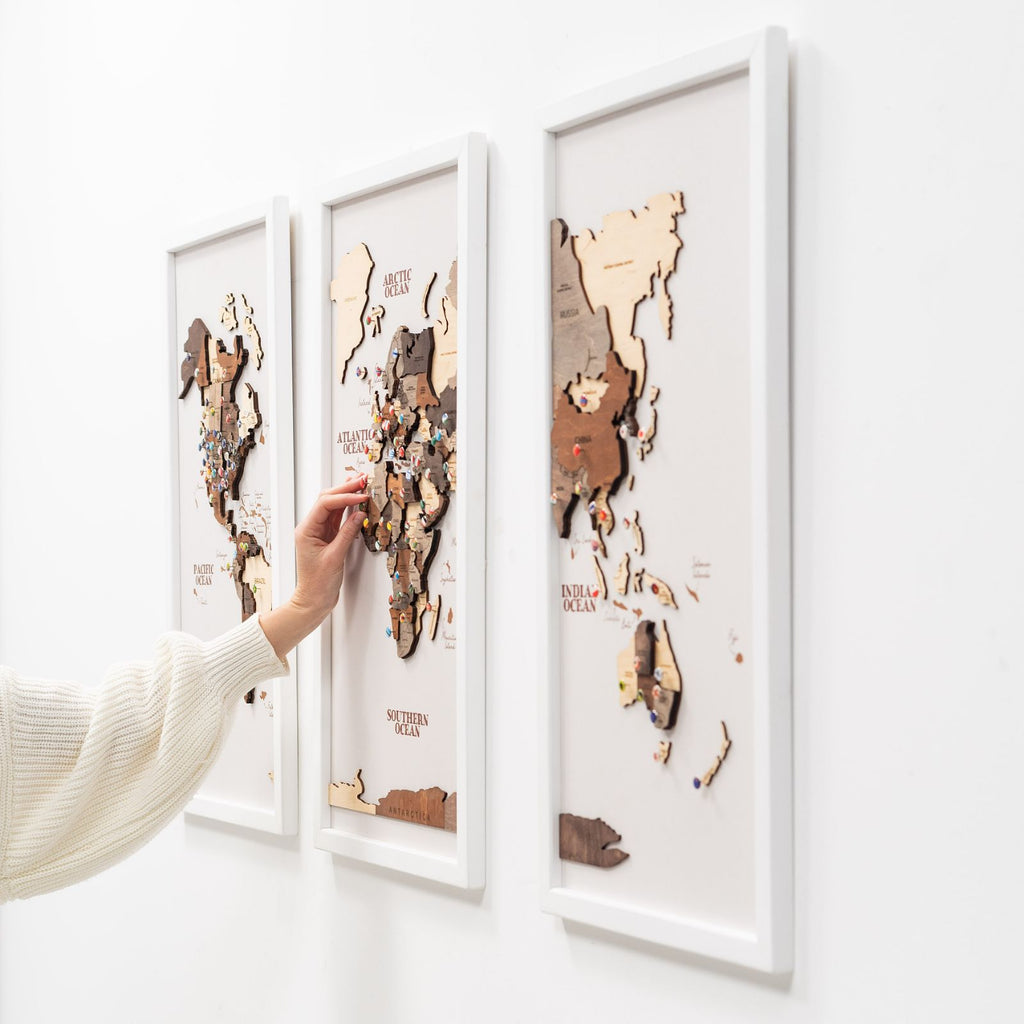 3D Wooden Triptych World Map Multicolor (B2B)