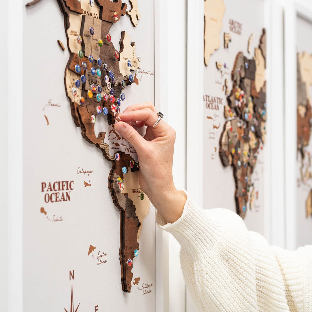 3D Wooden Triptych World Map Multicolor (B2B)