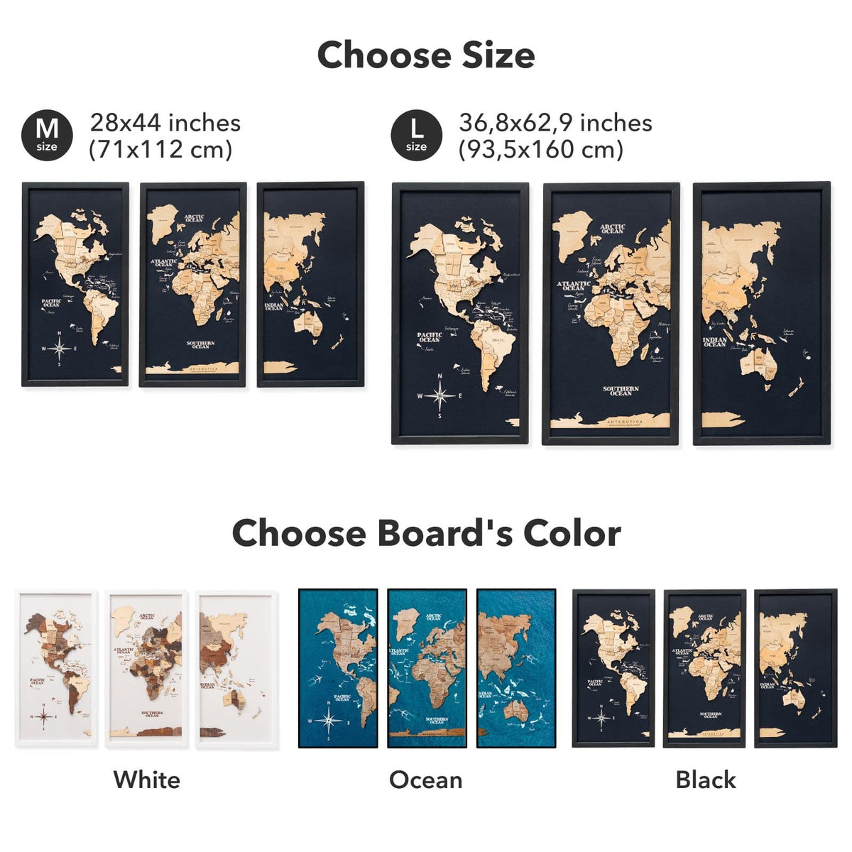 3D Wooden Triptych World Map Multicolor (B2B)